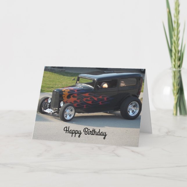 Vintage Car With Flames Card (Front)