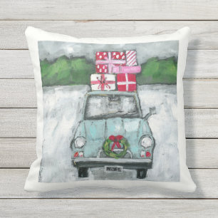 Vintage Car with Presents Christmas Pillow