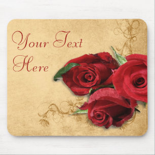 Vintage Caramel Brown & Rose Mouse Pad
