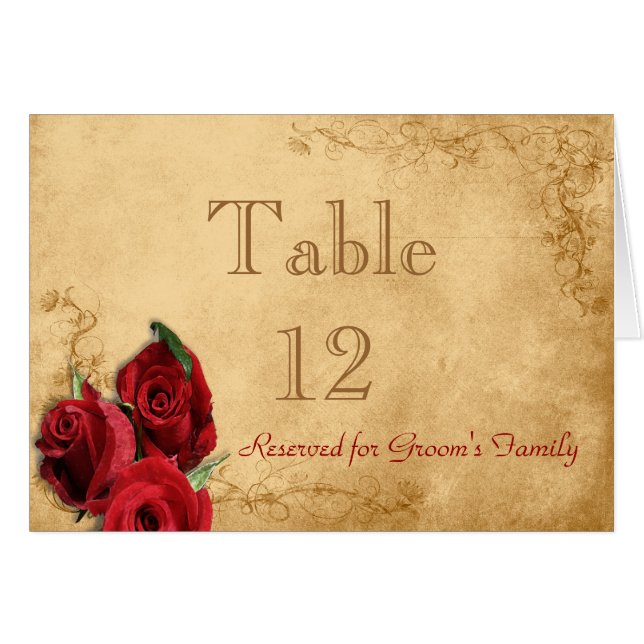 Vintage Caramel Brown & Rose Table Number (Front Horizontal)