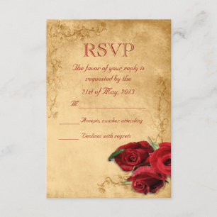 Vintage Caramel Brown & Rose Wedding RSVP Card
