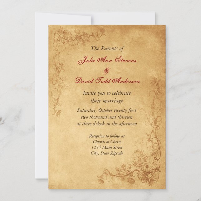 Vintage Caramel Brown Wedding Invitation (Front)