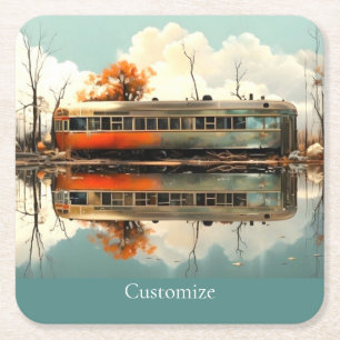Vintage Caravan Trailer RV Thunder_Cove Square Paper Coaster