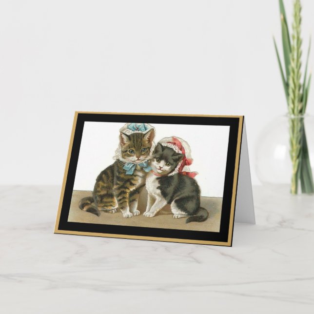 Vintage Card Cats Withs Hats (Front)