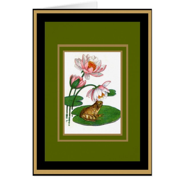 Vintage Card Floral Water-Lily Frog (Front)