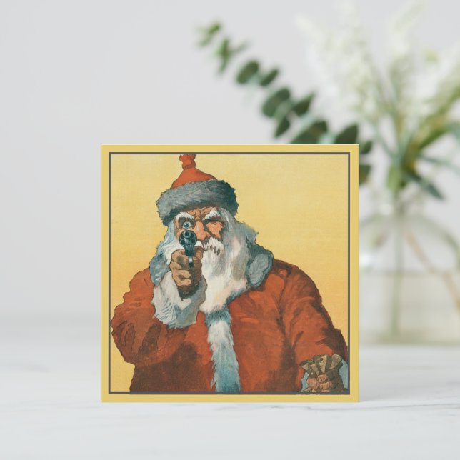Vintage Card Santa is Grumpy and Armed  (Standing Front)