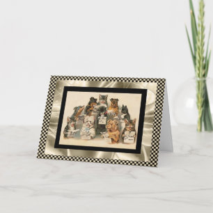 Vintage Card Singing Dog & Cat Choir Best Wishes