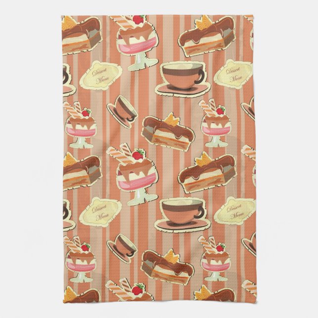 Vintage Card With A Strawberry Dessert Tea Towel (Vertical)