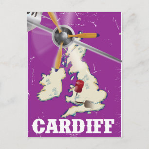 Vintage Cardiff Wales Travel Poster Postcard