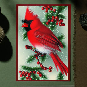 Vintage Cardinal Bird Christmas Holiday Card