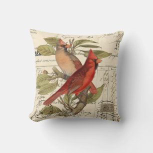Vintage Cardinal Branch French Decor Throw Pillow