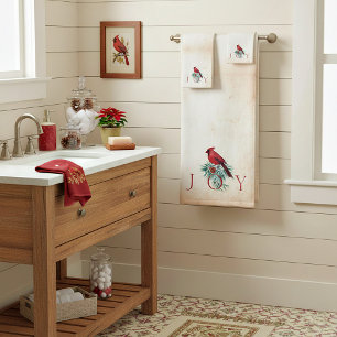 Vintage cardinal custom Christmas Holiday Bath To Bath Towel Set