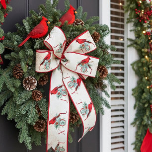 Vintage cardinal custom Christmas Holiday Satin Ribbon