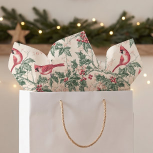 Vintage Cardinal Holly Christmas Pattern Tissue Paper