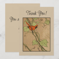 Vintage Cardinal Red Bird on a Branch Thank You 