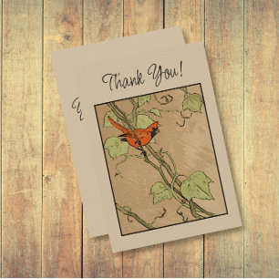 Vintage Cardinal Red Bird on a Branch Thank You Card