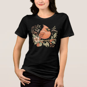Vintage Cardinal with Winter Florals  Tri-Blend Shirt