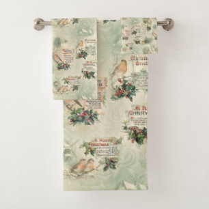 Vintage Cardinals and Christmas Greetings Bath Towel Set