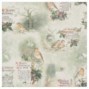 Vintage Cardinals and Christmas Greetings Fabric