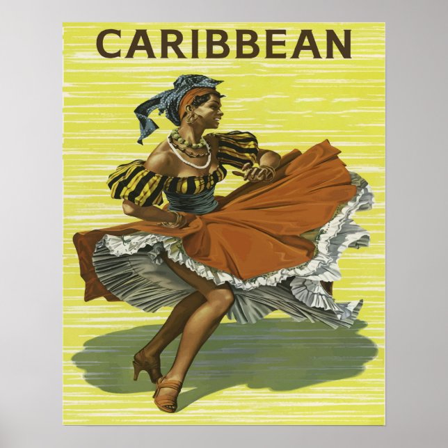 Vintage Caribbean Dancer Travel Poster (Front)