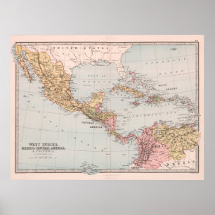 Vintage Caribbean & Latin America Map (1871) Poster