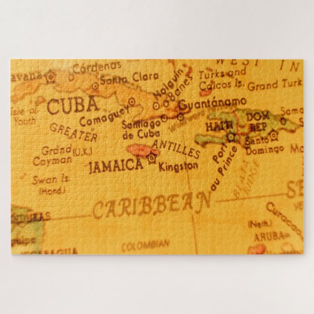 Vintage Caribbean Map Jamaica Jigsaw Puzzle (Horizontal)