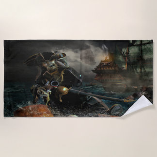 Vintage Caribbean Pirate Beach Towel