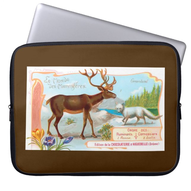 Vintage Caribou (Reindeer) and Arctic Fox Laptop Sleeve (Front)