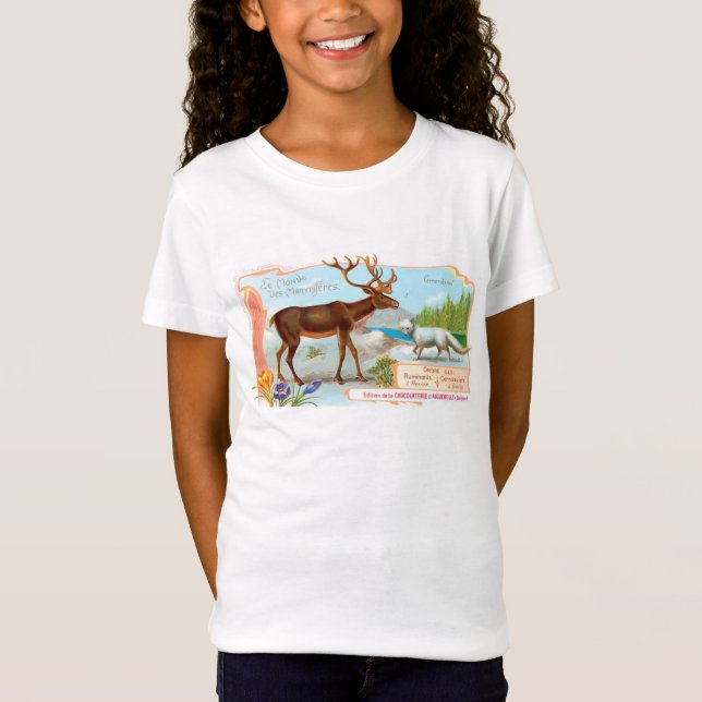 Vintage Caribou (Reindeer) and Arctic Fox T-Shirt (Front)
