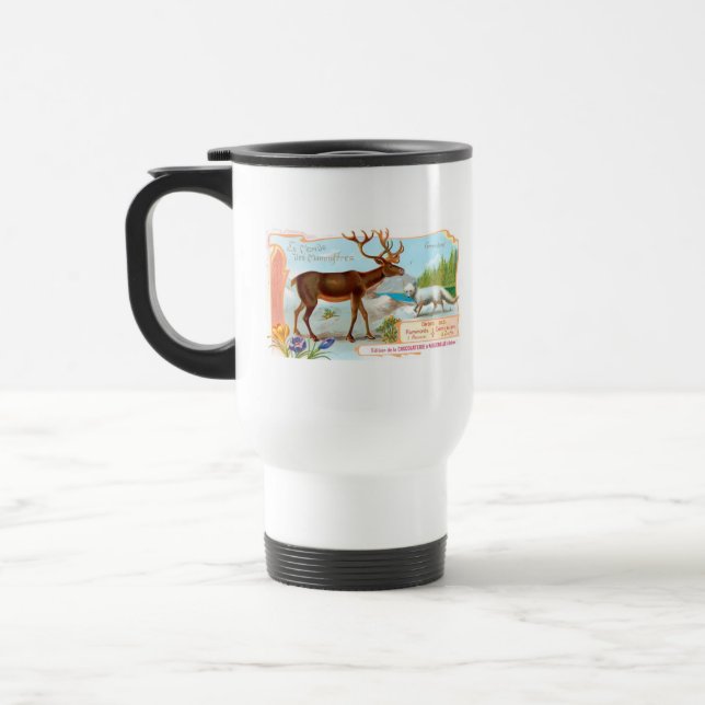 Vintage Caribou (Reindeer) and Arctic Fox Travel Mug (Left)