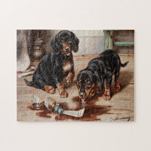 Vintage Carl Reichert's Dogs Oil Painting Jigsaw Puzzle