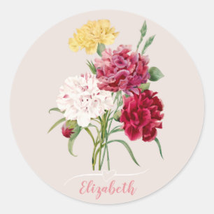 Vintage Carnation Floral illustration Classic Round Sticker