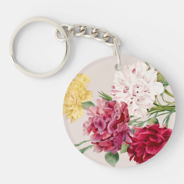 Vintage Carnation Floral illustration Key Ring (Front)