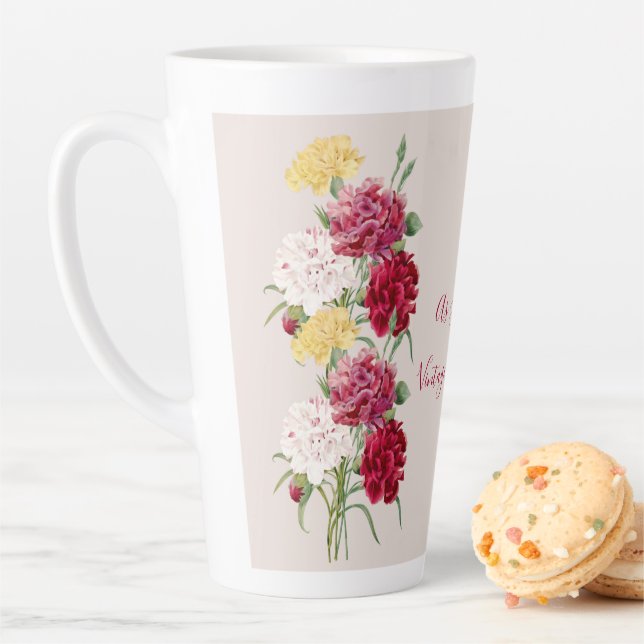 Vintage Carnation Floral illustration Latte Mug (In Situ)