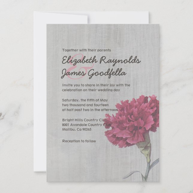 Vintage Carnation Wedding Invitations (Front)