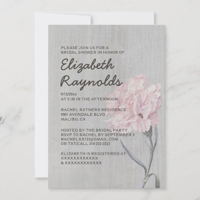 Vintage Carnations Bridal Shower Invitations (Front)