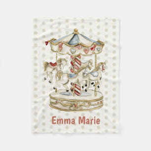 Vintage Carnival Carousel Horses Baby Boy Girl Fleece Blanket