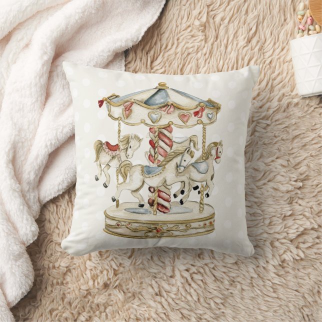 Vintage Carnival Carousel Horses Polka Dots Cushion (Blanket)