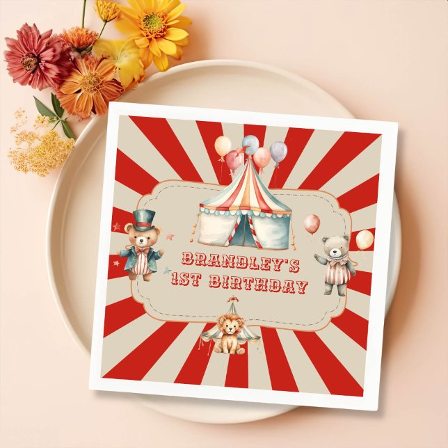 Vintage Carnival Circus & Animals Birthday Napkin (Creator Uploaded)