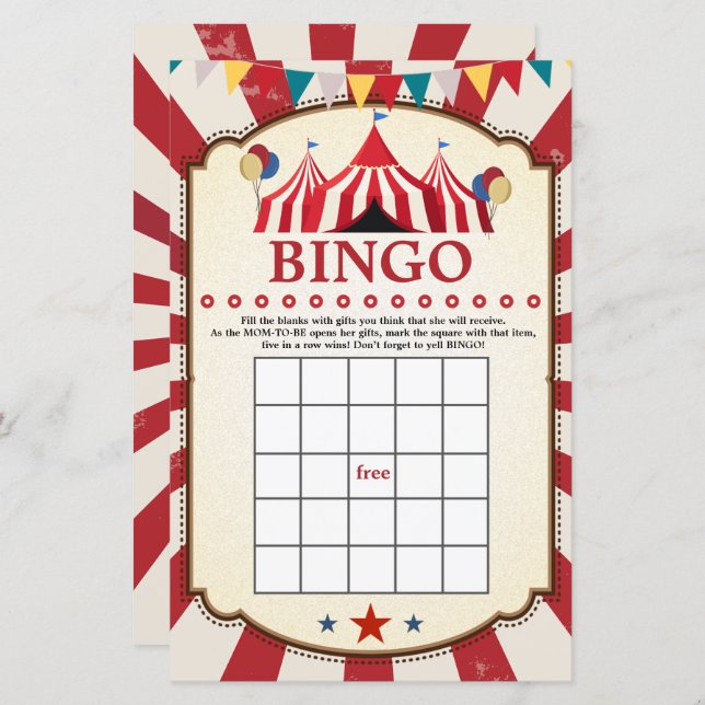 Vintage Carnival Circus Birthday Bingo Games (Front/Back)