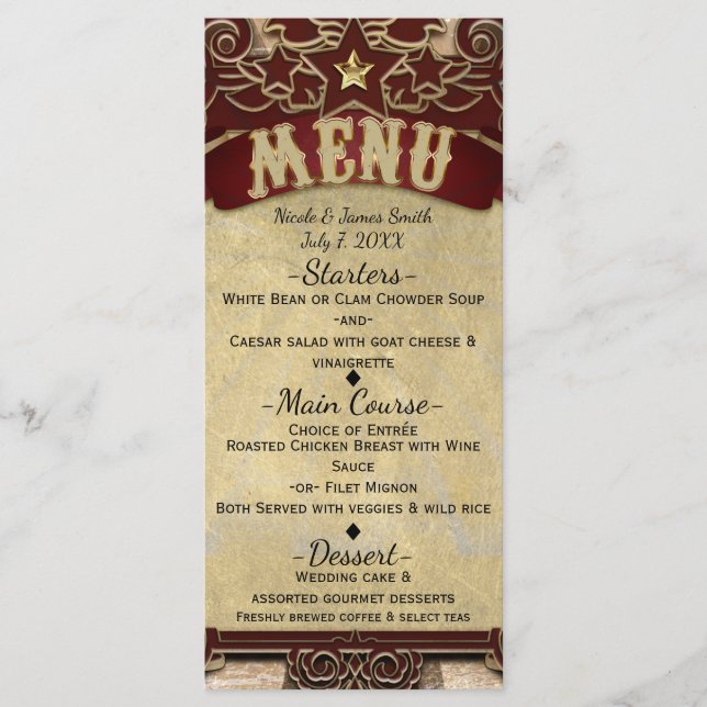 Vintage Carnival Circus Wedding Menu Card (Front)