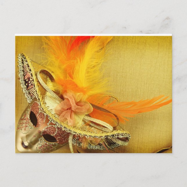 Vintage carnival mask on yellow background postcard (Front)