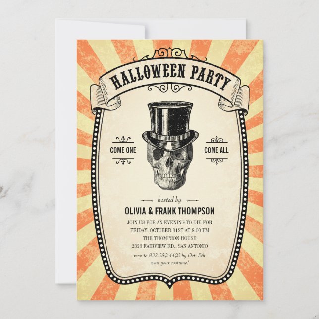 Vintage Carnival Show Halloween Invitations (Front)