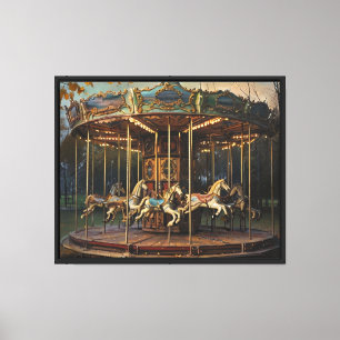 Vintage Carousel at Twilight – Nostalgic Autumn Canvas Print