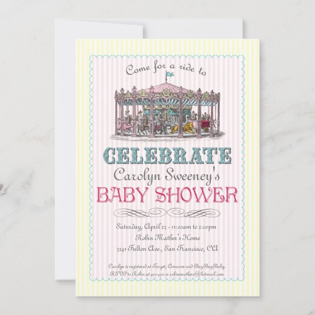 Vintage Carousel Baby Shower Invitation (Front)