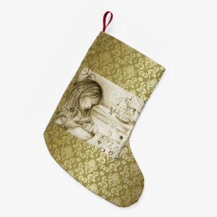 Vintage Carousel Dreams Gold Damask Small Christmas Stocking