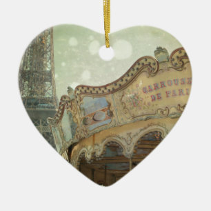 Vintage carousel in Paris with Eiffel Tower Ceramic Tree Decoration