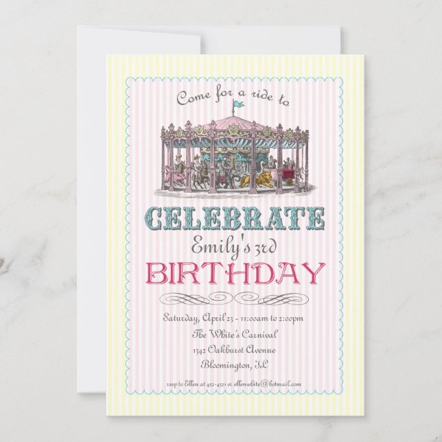 Vintage Carousel Party Invitation (Front)
