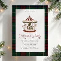 Vintage Carousel Tartan Christmas Party Invitation