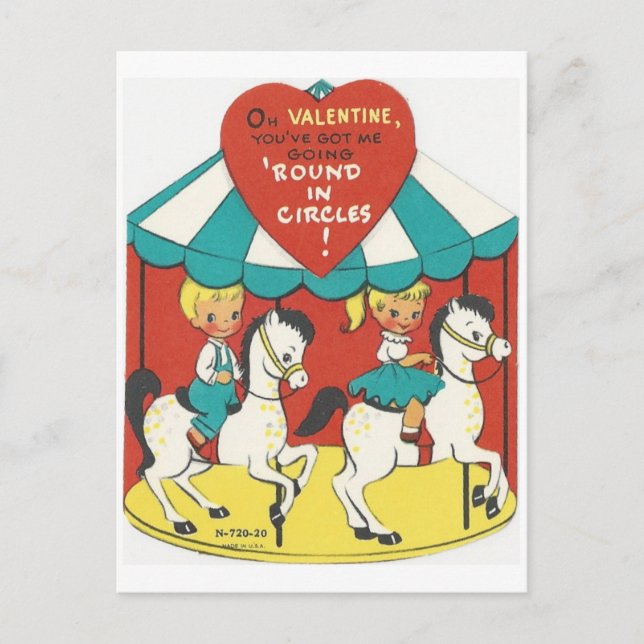 Vintage Carousel Valentine Holiday Postcard (Front)